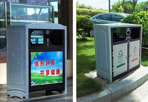 欣方圳仿大理石垃圾桶廠家為清遠高校送貨上門。